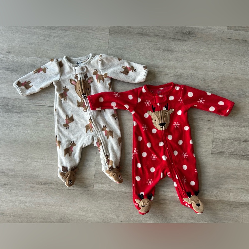 Baby Reindeer Fleece  Sleepers - Newborn